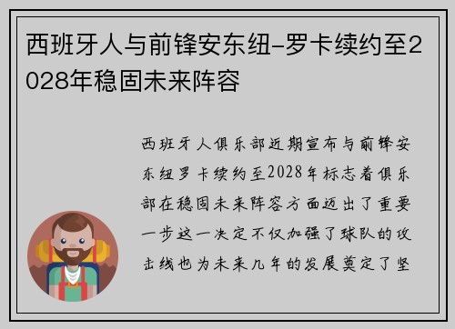 西班牙人与前锋安东纽-罗卡续约至2028年稳固未来阵容